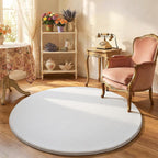 Amearea White Round Area Rugs 5ft Washable Circle Rugs for Bedroom Living Room, Fluffy Indoor Thickened Memory Foam Rug, Non Slip Minimalist Circular Carpet for Kids Boys Girls Dorm Nursery Room Decor