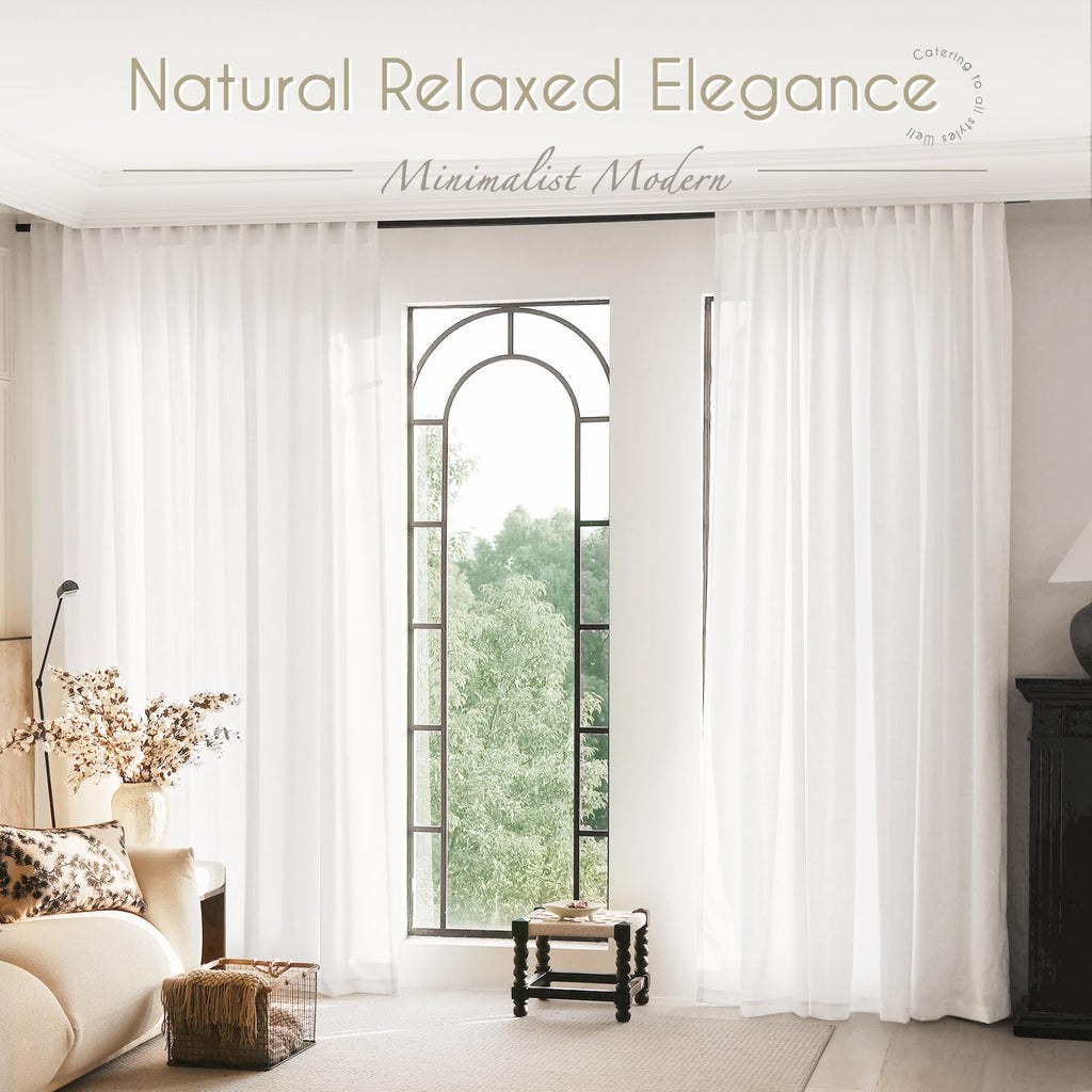 White Curtains 94 inches Long 2 Panels Back Tab Light Filtering Cotton Textured Curtain Modern Farmhouse Coastal Decor Off White Linen Drapes 94 inch Length for Patio Sliding Door Office Bedroom