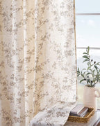 Lazzzy Floral Linen Curtains Farmhouse Extra Long Curtain for Living Room Bedroom Light Filtering Vintage Rod Pocket Back Tab Drapes for Home, 2 Panels, Taupe on Beige, W38 X L108