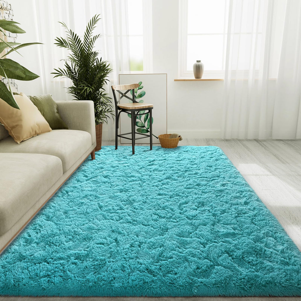 LOCHAS Area Rugs Fluffy Living Room Carpets for Kids Bedroom 6x9, Blue