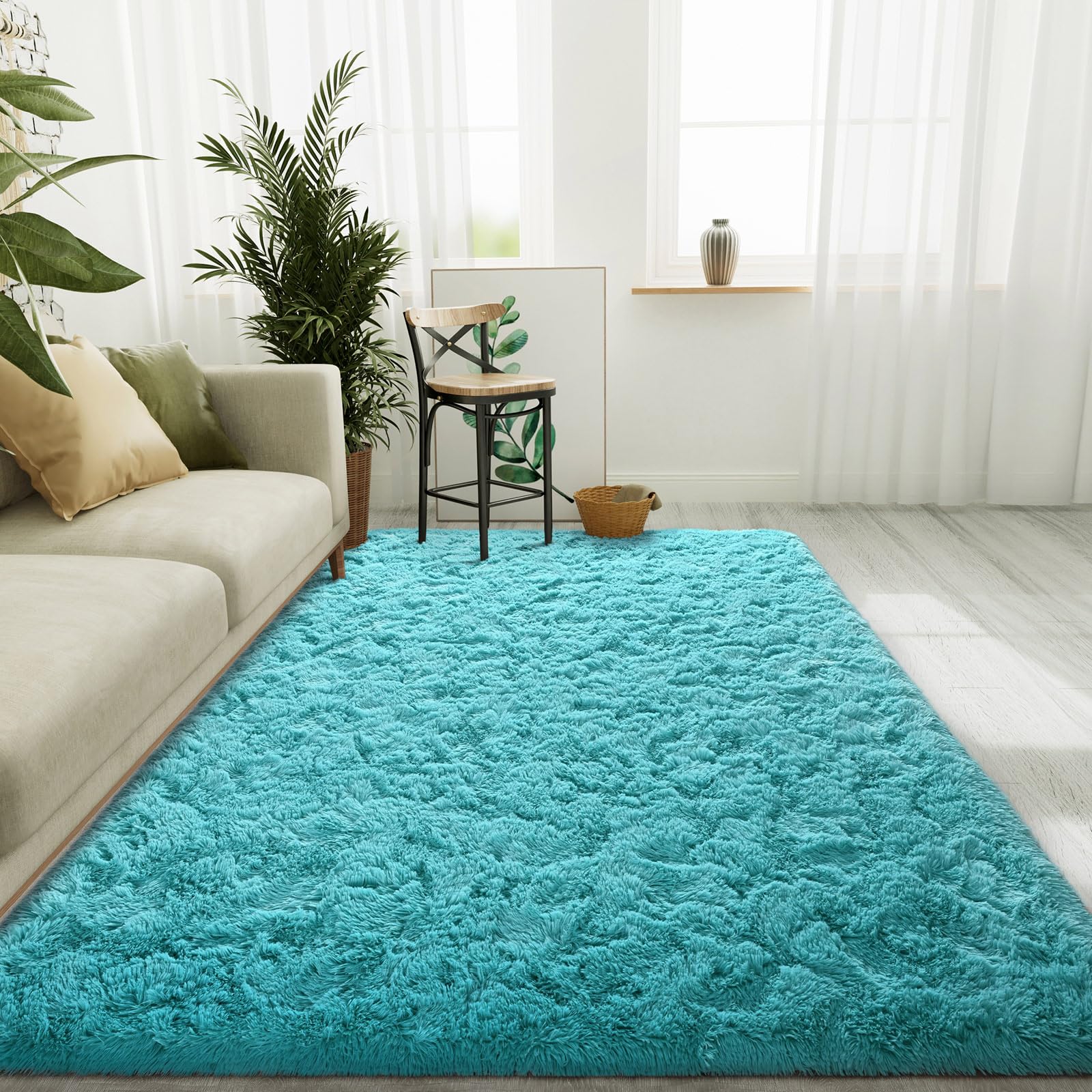 LOCHAS Area Rugs Fluffy Living Room Carpets for Kids Bedroom 6x9, Blue