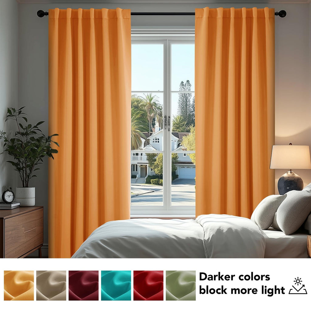 Deconovo Blackout Curtains for Kitchen Window Back Tab and Rod Pocket Curtains Room Darkening Curtains 52Wx45L Inch Orange Flame 2 Panels