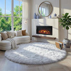 Amdrebio White Fluffy Round Rug 4Ft for Bedroom Aesthetic, Fuzzy Fur Circle Area Rugs for Living Room, Soft Plush Shaggy Shag Carpet for Nursery Dorm, Cute Kids Room Decor for Baby Toddler Teen Girls