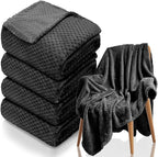 Tewloss 4 Pack Fleece Throw Blankets 50x60 Inches - Oeko-Tex Certified 100, 270 GSM Ultra Soft Plush for Bed, Couch and Cozy Gifts. 3D Waffle Texture, No Shedding No Pilling All Season (Black)