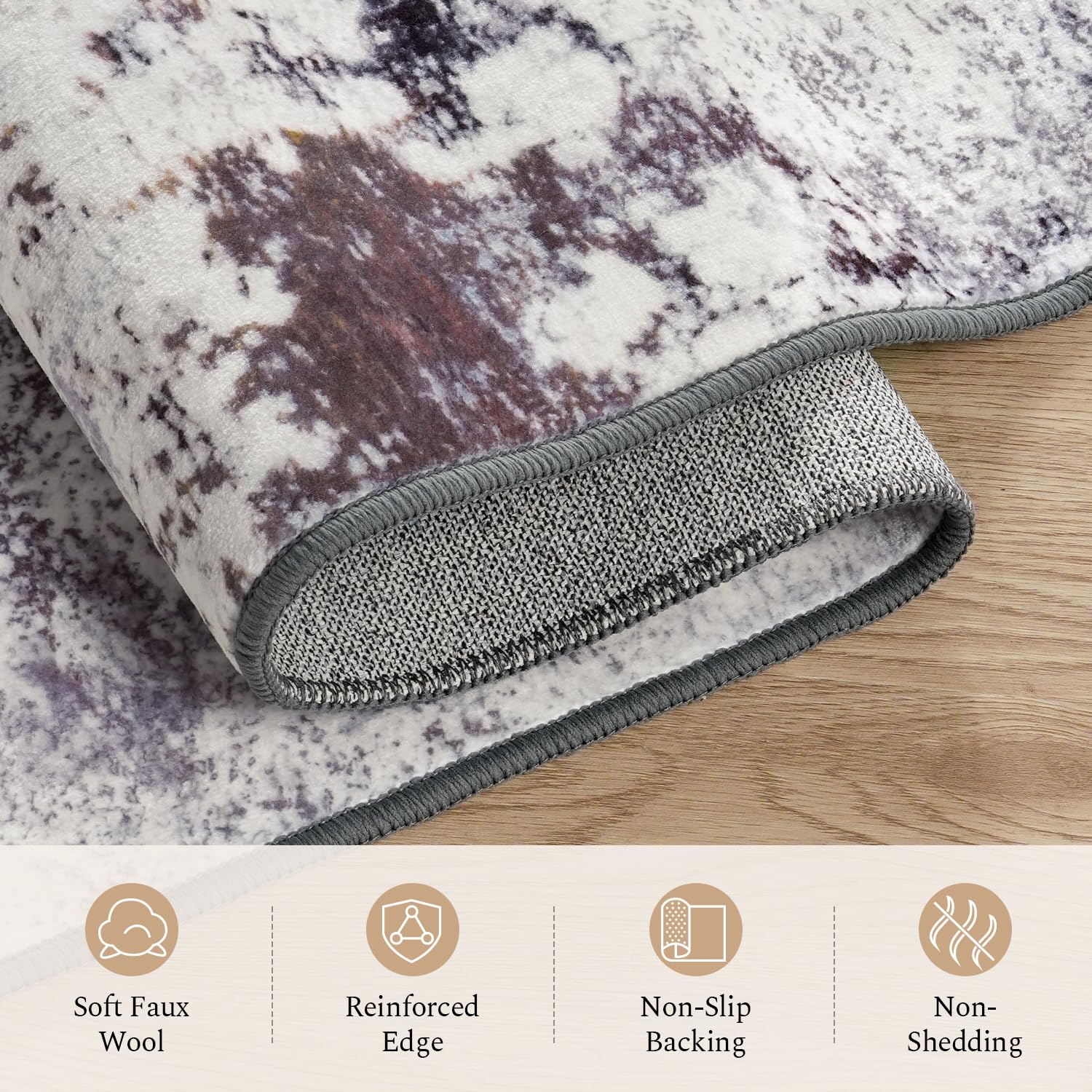 Rugflix 8x10 Area Rugs for Living Room, Washable Beige Grey Large Rug