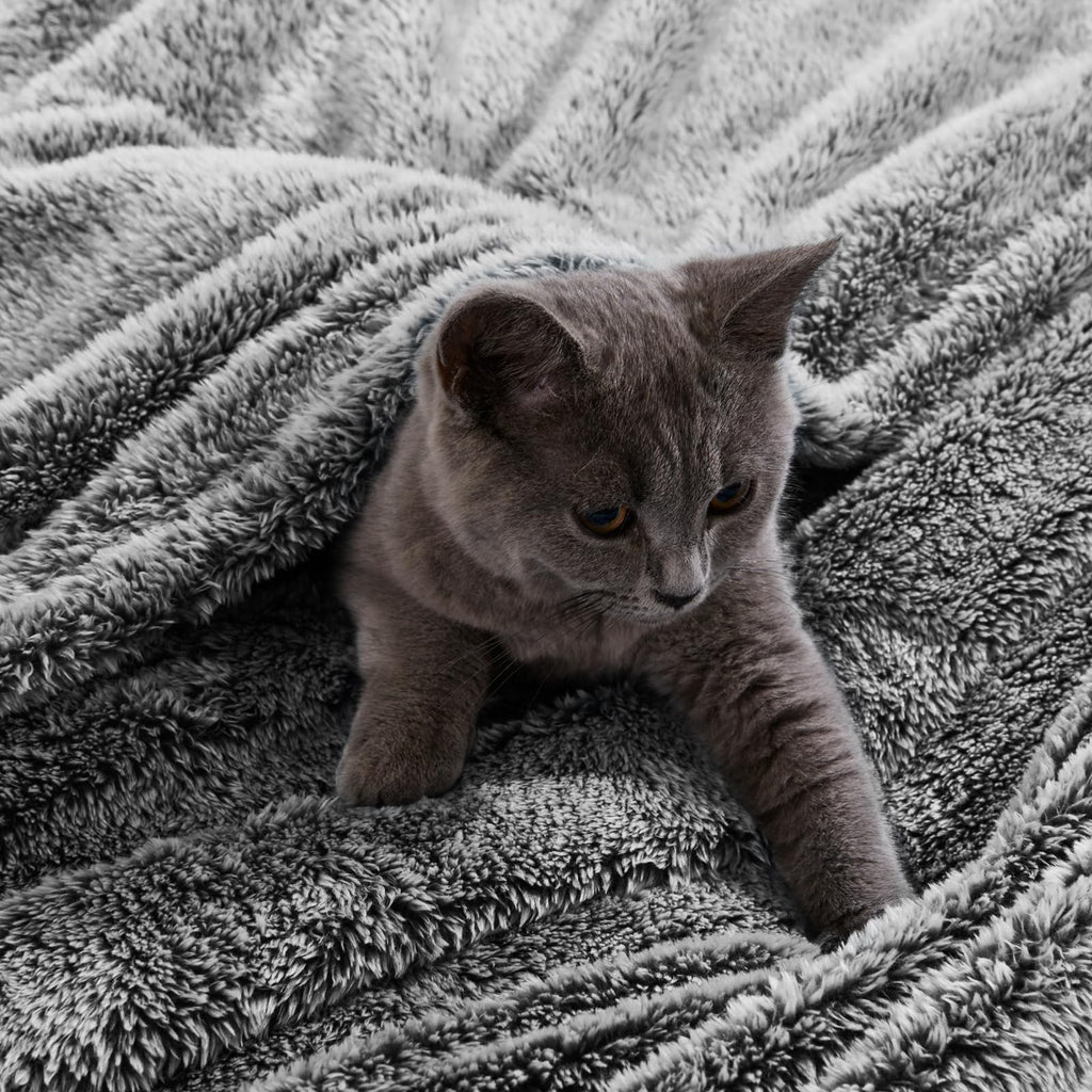 Exclusivo Mezcla Fuzzy Large Fleece Throw Blanket for Couch, Mixed Black