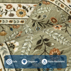 GarveeHome Large Entryway Rug 3x5 Floral Washable Area Rugs Vintage Soft Non-Slip Small Floor Carpet Doormat Stain Resistant Low-Pile Ultra-Thin Entry Mat for Bedside Kitchen Green