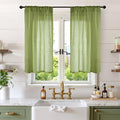 BGment 45 Inch Length Green Linen Curtains for Kitchen Window - Short Drapes Semi Sheer Textured Light Filtering with Rod Pocket for Cafe Front Door Window, 2 Panels Set, 30 X 45 Inch