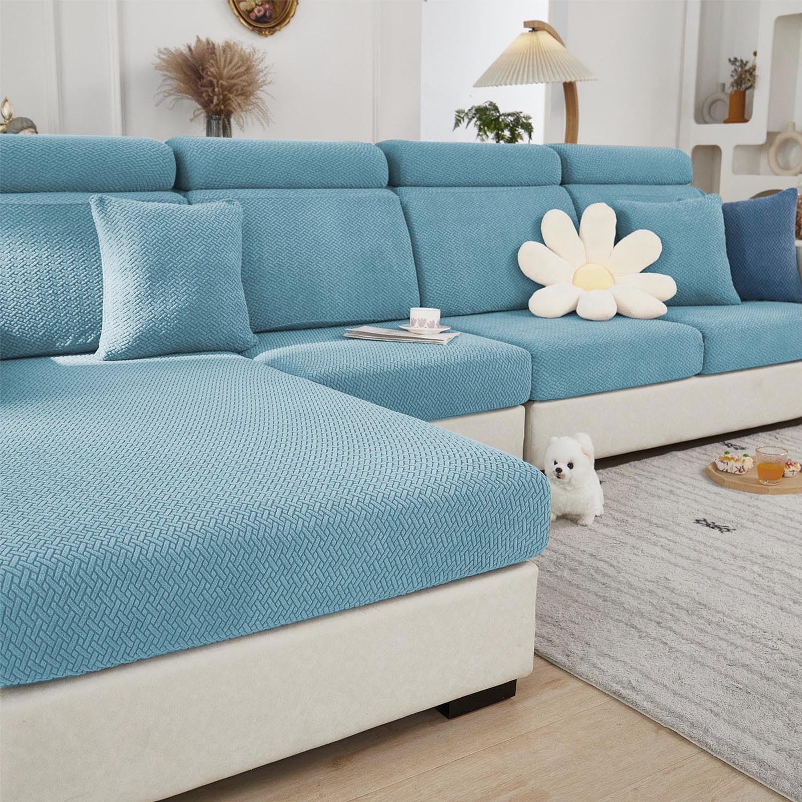 Disayu Sofa Covers Couch Covers for Sofa Pet Friendly Couch Cushion Covers Universal Sofa Covers Washable Stretch Slipcovers for Sectional Sofa (Texture Sea Blue,Chaise Cover)