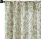 jinchan Linen Floral Curtains for Living Room with Printed Flower 96 Inches Long Light Filtering French Country Back Tab Rod Pocket Sage Green Window Curtain Set Farmhouse Drapes 2 Panels