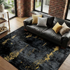 RELEANY Washable 6'x9' Abstract Area Rug for Living Room Black Gold