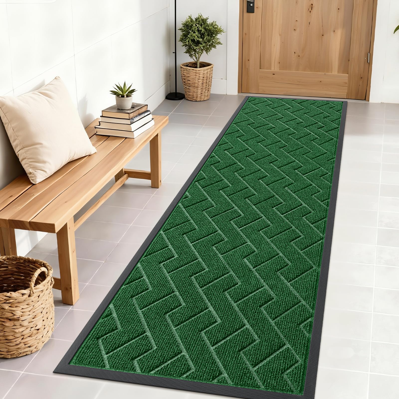 OLANLY Front Door Mat Outside 71x23, All-Season Absorbent Rubber Doormat