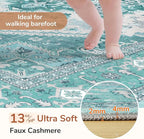 OPPODREAM Soft 10x14 Area Rugs, Washable Rugs 10x14 with Non Slip Backing, Low-Pile Faux Cashmere 10 x 14 Carpet, Teal & Turquoise & Cream