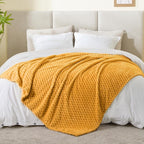 BEDELITE Fleece Blanket - 3D Jacquard Decorative Mustard Yellow Throw Blankets for Couch & Bed, Soft and Cozy Warm Plush Fluffy Blanket All Seasons Suitable, 50x60Inches
