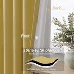 Guken Yellow 100% Blackout Linen Curtains 72 Inch Length 2 Panels Set for Living Room Bedroom Back Tab/Rod Pocket Thermal Insulated Black Out Drapes Room Darkening Window Curtains 72 Inches Long