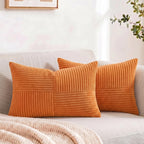 Fancy Homi 2 Packs Burnt Orange Lumbar Decorative Throw Pillow Covers 12x20 Inch for Living Room Couch Bed Sofa, Farmhouse Boho Home Decor, Soft Striped Corduroy Rectangle Accent Cushion Case 30x50 cm