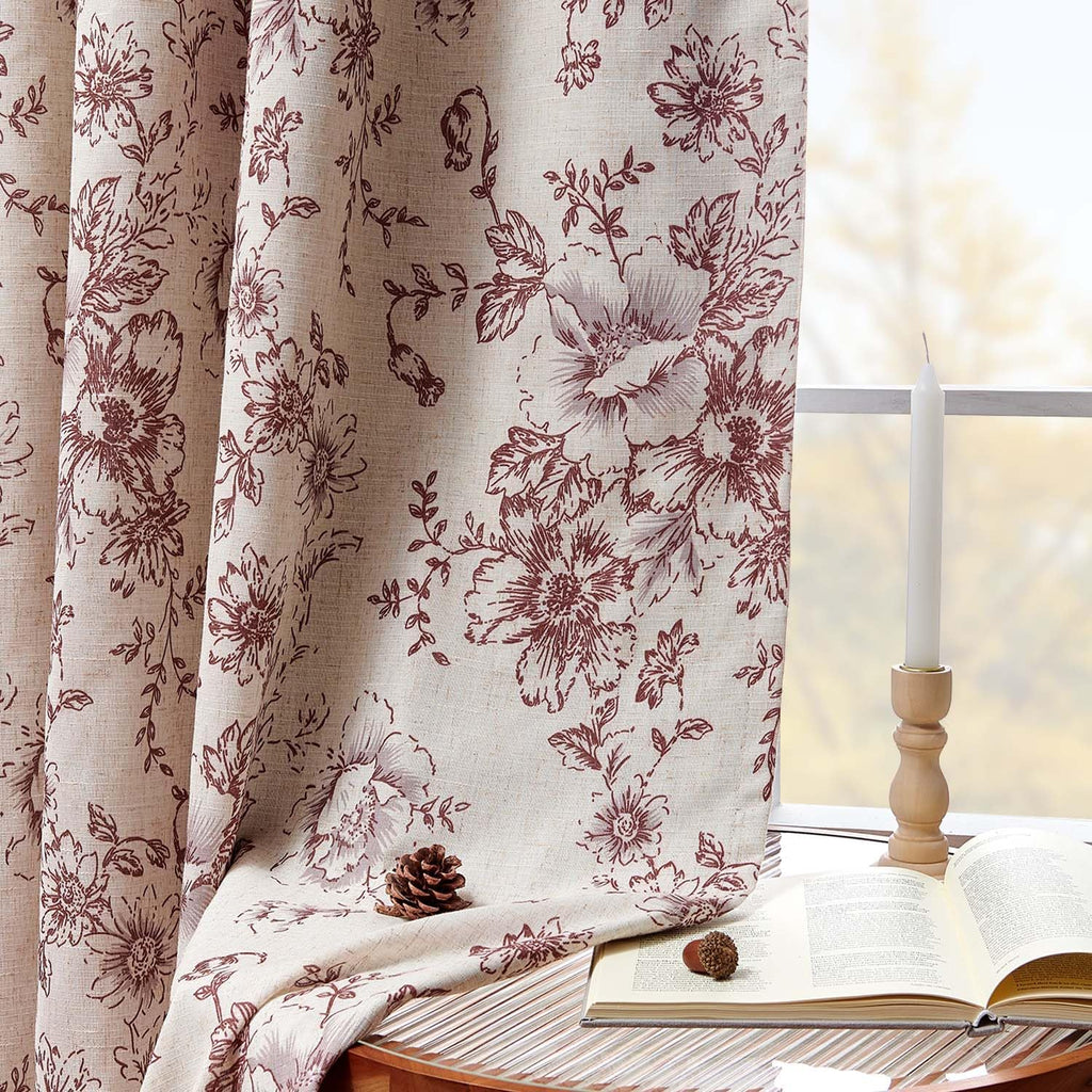 jinchan Floral Linen Blackout Curtains for Bedroom 63 Inches Long