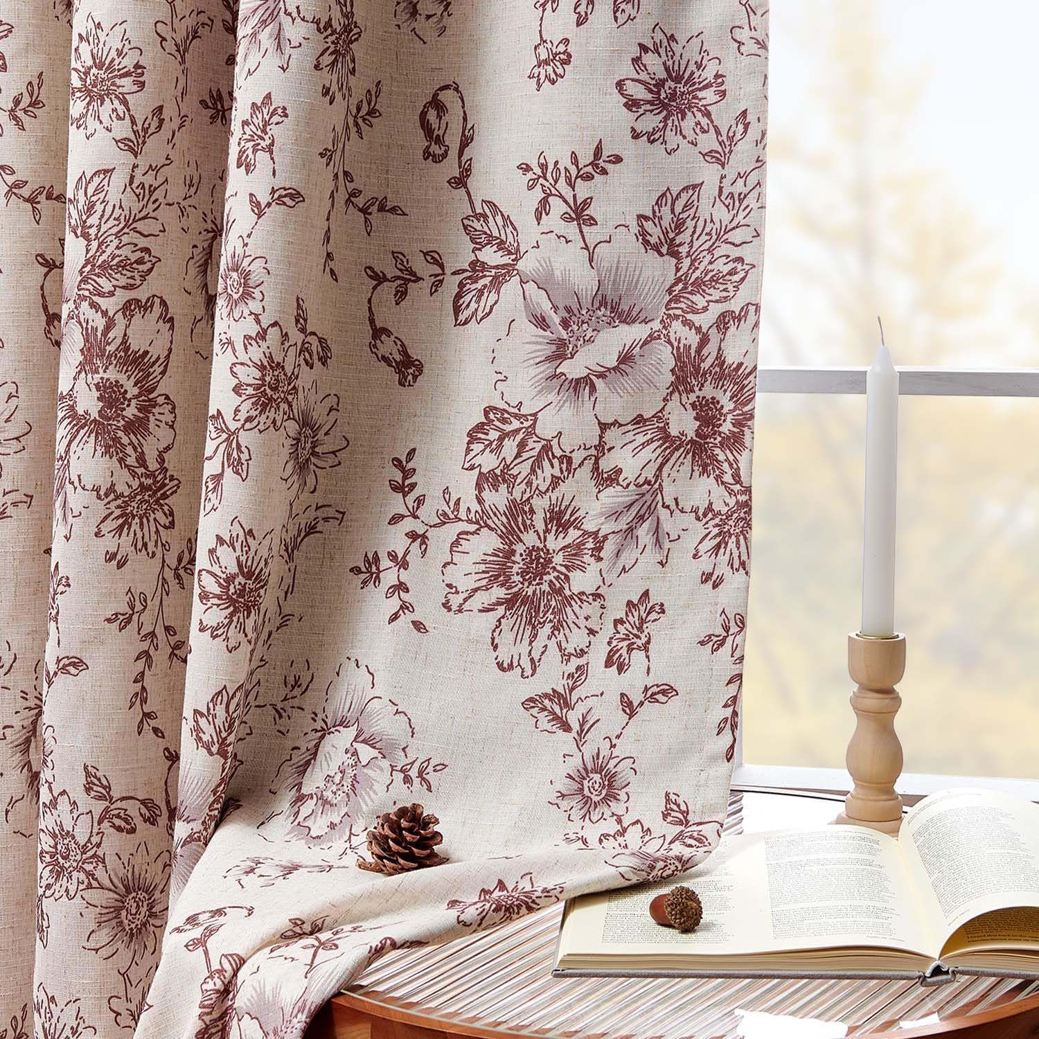 jinchan Floral Linen Blackout Curtains for Bedroom 63 Inches Long