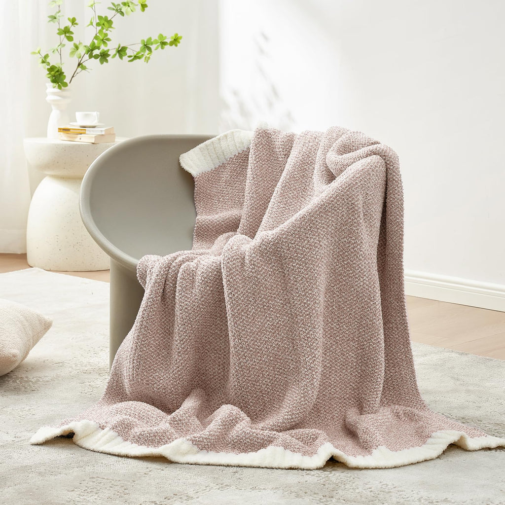 Snuggle Sac Heather Taupe Throw Blanket for Couch, Oversized Throw XL Super Soft Warm Blankets Cozy Knit Fuzzy Lightweight Throws for Sofa, Bed, Living Room, Taupe, 50x70 inches