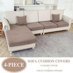 Couch Cushion Covers for Sectional Sofa L Shape Washable Separate Seat Chaise Couch Cover Stretch Sofa Slipcovers with 2 Pcs Pillowcases(3 Seater + 1 Chaise, Khaki)