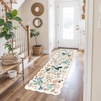 Hallway 2x5 Washable Runner Rug: Stain Resistant Floral Scalloped Rug for Kitchen Entryway Farmhouse Soft Carpet for Bathroom Bedroom Thin Laudry Living Room Floor Mat with Non Slip Backing(2x5,Cream)