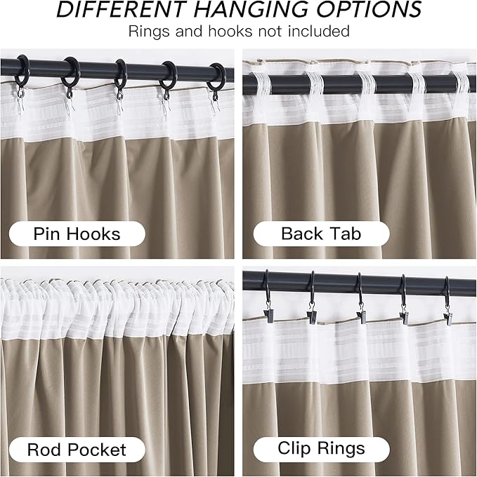 RYB HOME Camel Beige Velvet Curtains with Hook Tape, Thermal Insulated Privacy Protect Decorative Drapes for Home Theater, W 42 x L 84 inches, 2 Panels Set