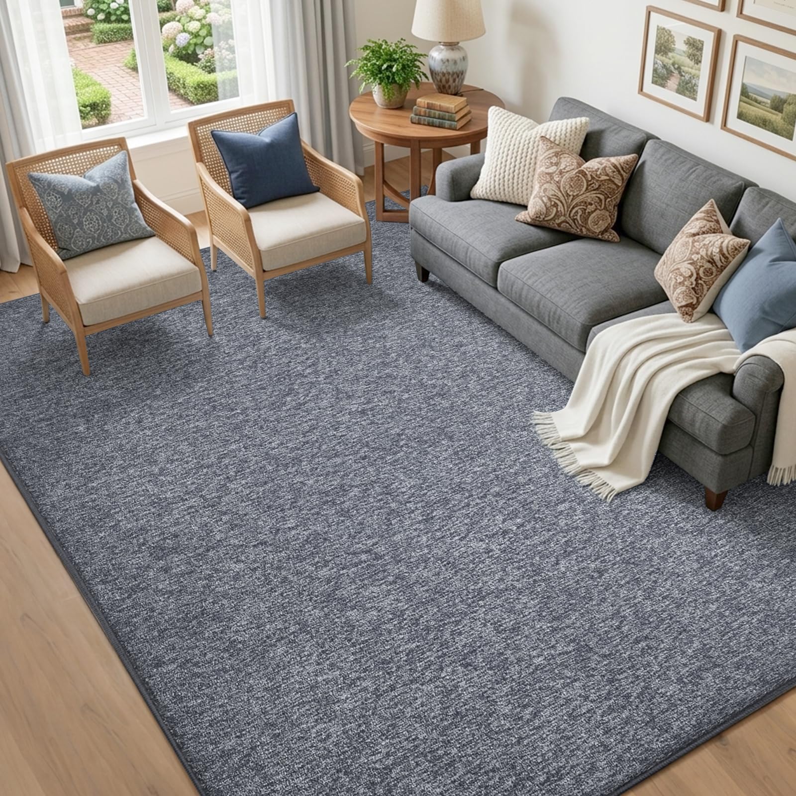 5x7 Grey Blue/White Area Rug Non-Slip Washable Soft for Living Room Bedroom