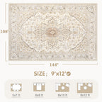 Area Rugs 9x12 Vintage Rug: Large Washable Living Room Rug Retro Medallion Distressed Soft Low Pile Non-Slip Indoor Floor Carpet for Bedroom Dining Table Office (BeigeBrown,9'x12')