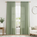 Nanspringt Light Sage Linen Semi Sheer Curtains 80 Inch Length for Living Room Lightweight Door Drapes 2 Panels Set for Bedroom Light Filtering Back Tab Rod Pocket Curtain Protect Privacy 52x80