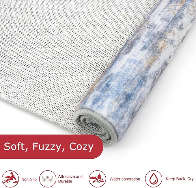 KOZYFLY Kitchen Runner Rug for Hallway Modern Runner Rug 2x5 Blue Rust