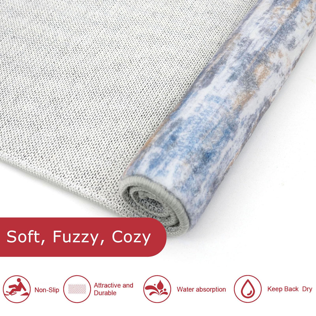 KOZYFLY Modern Abstract Hallway Runner Rug, 2.6x8 Washable Rug Runner Non-Slip Soft Striped Kitchen Runner Rugs, Print Blue Rust Carpet Runner for Entryway Bathroom Laundry Room Foyer