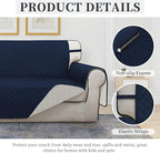 ISSUNTEX Double Protection 100% Waterproof Sofa Covers for Living Room, Couch Covers for 3 Cushion Couch Sofa, Reversible Furniture Protector Sofa Cover for Dogs, Pets, Kids (Sofa, Navy/Ivory)