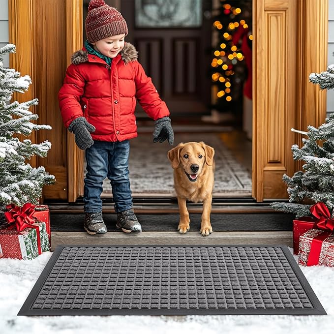 Smiry Front Door Mat Outside Entrance, Natural Rubber Doormat, 35x23 Inch