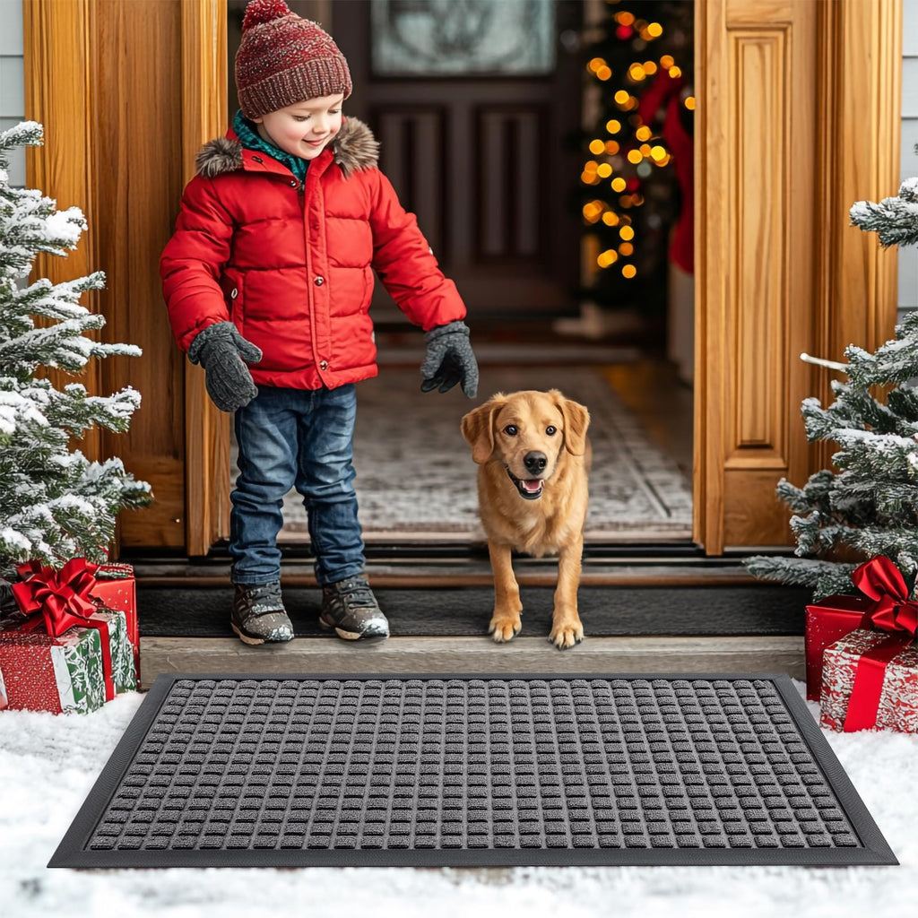 Smiry Front Door Mat Outside Entrance, Natural Rubber Doormat, 47x23 Inch