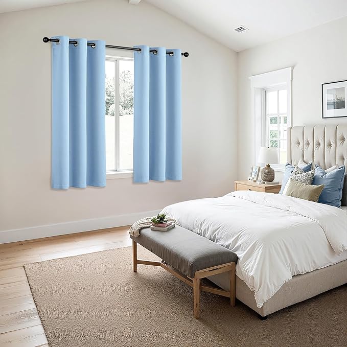 MIULEE Sky Blue Blackout Curtains for Bedroom Living Room 54 Inches Long 2 Panels, Thermal Insulated Room Darkening Drapes Solid Grommet Noise Reduction Light Blocking Window Treatments 40x54 Inch