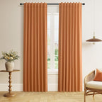 Guken Orange 100% Blackout Linen Curtains 84 Inch Length 2 Panels Set for Living Room Bedroom Back Tab Thermal Insulated Black Out Drapes Room Darkening Farmhouse Window Curtains 84 Inches Long