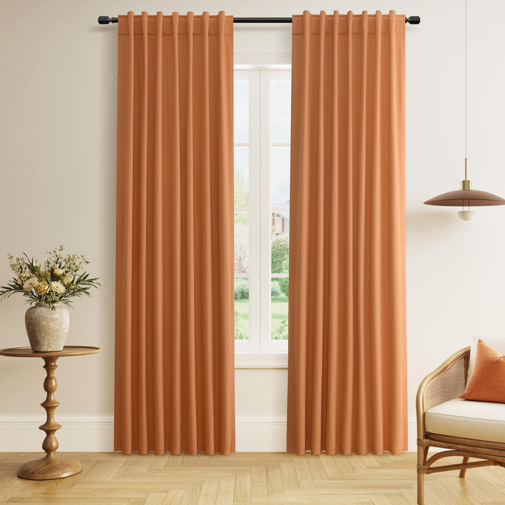 Guken Orange 100% Blackout Linen Curtains 84 Inch Length 2 Panels Set for Living Room Bedroom Back Tab Thermal Insulated Black Out Drapes Room Darkening Farmhouse Window Curtains 84 Inches Long