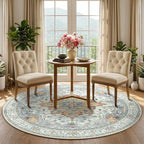 Area Rugs 5ft Washable Non-Slip, Floral Vintage Distress Print Pattern Medallion Carpet for Living Room Bedroom Dining Room, Light Yellow Carbon Grey Orange