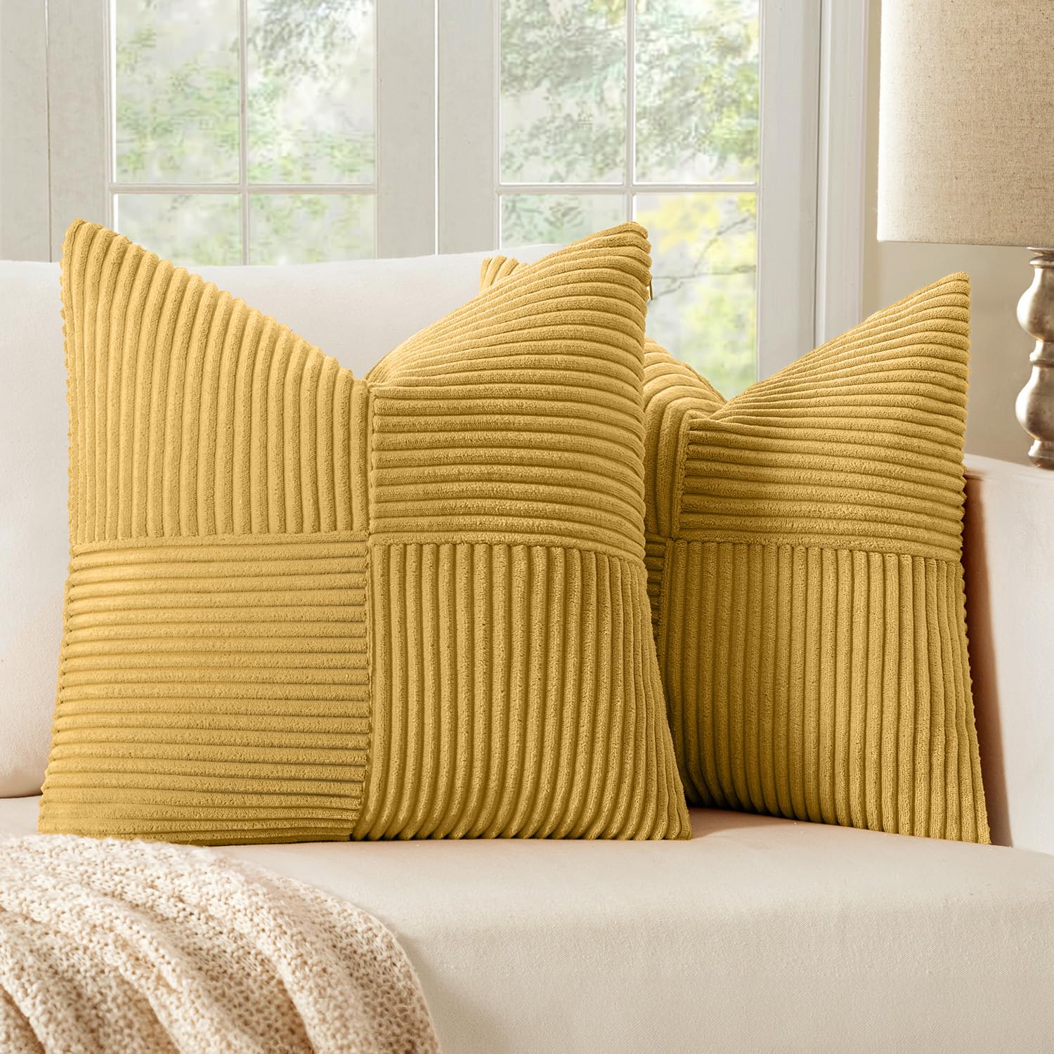 MIULEE Golden Mustard Decorative Throw Pillow Covers for Couch 20x20 Inch
