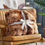 Cozy Bliss Faux Fur Throw Blanket for Bed Queen Size, Fuzzy Soft Plush Thick Bubble Blanket for Bedroom Living Room, 90x90 Inches Tie-dye Brown