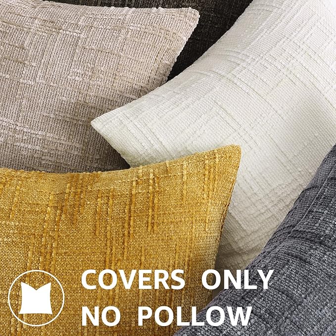 decorUhome Textured Chenille Throw Pillow Covers 26x26 Set of 2 Dark Brown