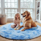 ONASAR Tie-Dye Blue Round Area Rug 4ft, Soft Bedroom Circle Rugs Floor Mats for Kids Girls Teen Room, Kawaii Fluffy Plush Shaggy Carpet for Baby Nursery Living Room Playroom Home Decor