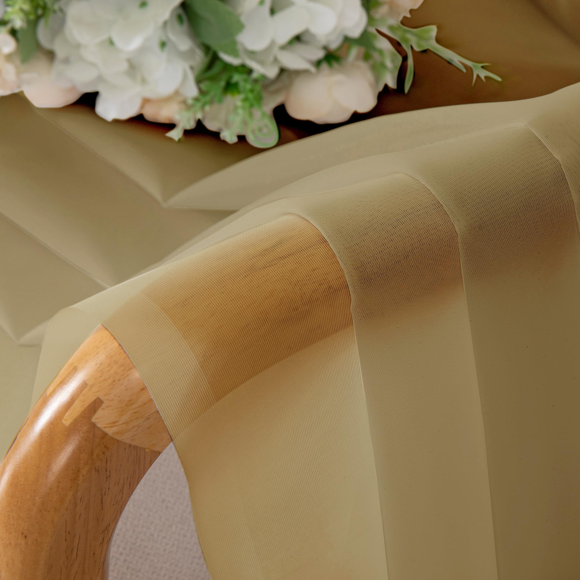 Simplebrand Gold Sheer Curtains 96 Inches Long, Light Filtering Rod Pocket Solid Color Window Sheer Curtain Panels, Elegant Curtains & Drapes for Living Room, Bedroom 2 Panels, 59" W x 96" L