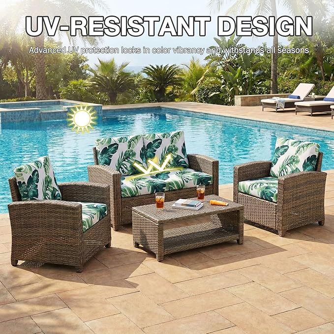 hyha 8Pcs Patio Cushion Covers, Stretch Outdoor Couch Cushion Covers, Washable Outdoor Chair/Sofa Slipcovers for Patio Furniture Cushions Protector with Elastic Bottom(Monstera Deliciosa,Cover Only)