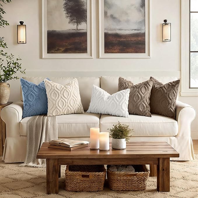 decorUhome Throw Pillow Covers 26x26 Inch Set of 2, Soft Plush Faux Wool Dusty Blue Solid Couch Pillow Covers, Accent Euro Sham Farmhouse Neutral Square Pillow Cases for Sofa Bed Living Room