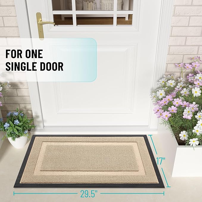 OLANLY Front Door Mat Indoor Outdoor Entrance, Waterproof All-Season, All-Weather Doormat, Sturdy Natural Rubber, Low Profile, Easy Clean Patio Porch Entryway Mat, 47x17, Off-White