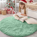 OLANLY Mint Green Round Rugs for Bedroom - Machine Washable, 4 ft Circle Area Rugs for Living Room, Soft and Fluffy Shaggy Carpet for Teen Girls and Boys, Nursery Rooms, Dorms, Home Decor Aesthetic