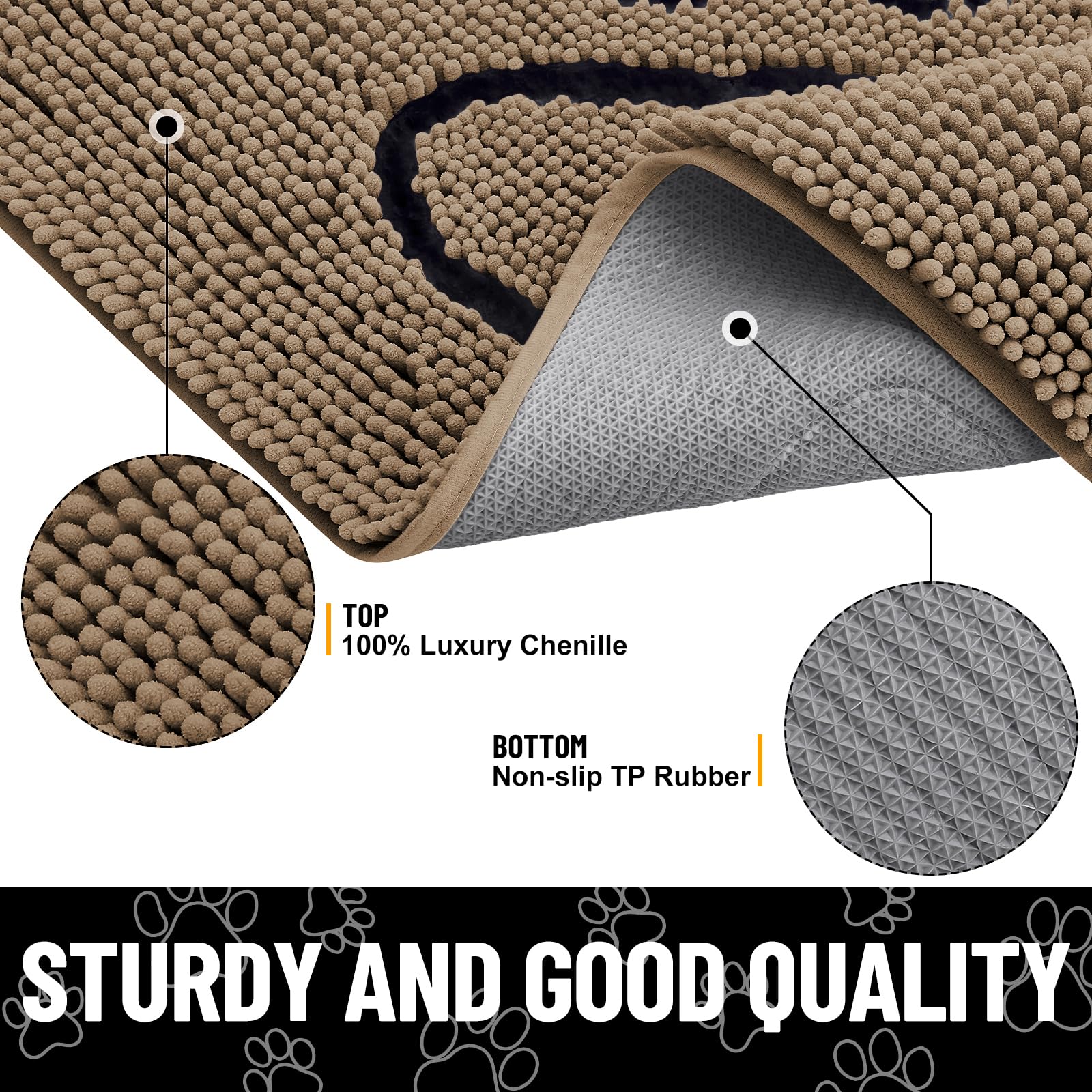 Smiry Dog Door Mat for Muddy Paws, Absorbent Non Slip Dirt Trapper, 47x32