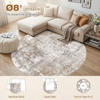 UERMEI 8ft Round Area Rug Living Room Rugs - 8x8 Washable Neutral Modern Abstract Soft Thin Rug Indoor Floor No Slip Rug Carpet for Bedroom Under Dining Table Home Office Decor - Brown/Grey/Red