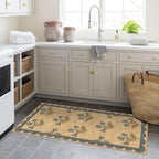 Front Door Mat Indoor Entrance - 2x4.3 Ft Blue Floral Washable Layered Doormat Outdoor Entrance Porch Rug Non-Slip Neutral Country Jute-Look Runner Rug for Kitchen Laundry Room Porch Decor